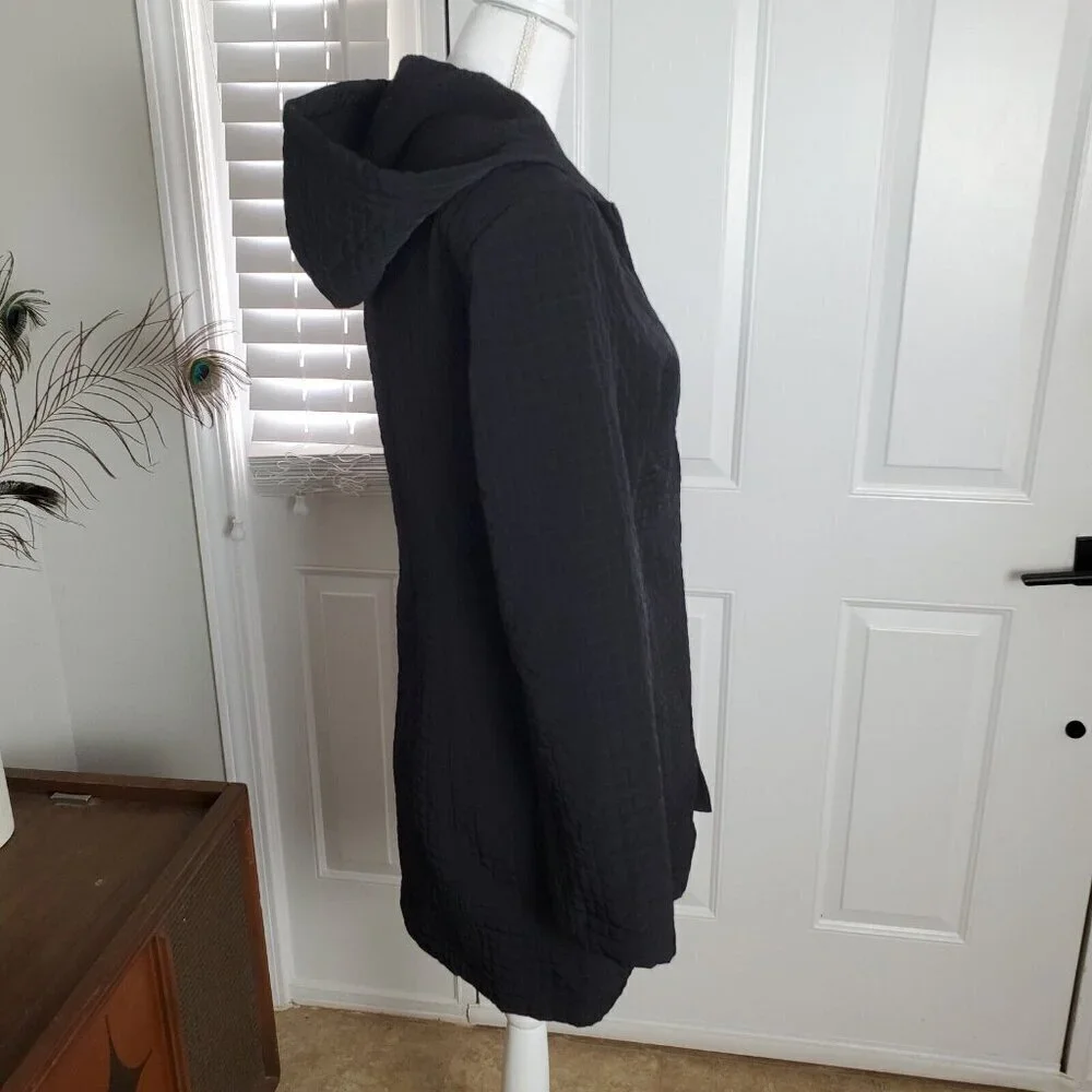 Esprit Quilted Jacket Womens‎ Small Black Mid Length Hooded Zippered Pocket